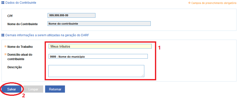 tela de inclusão do nome do trabalho e da descriçao