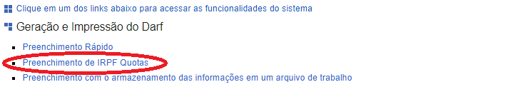 link do preenchimento IRPF quotas